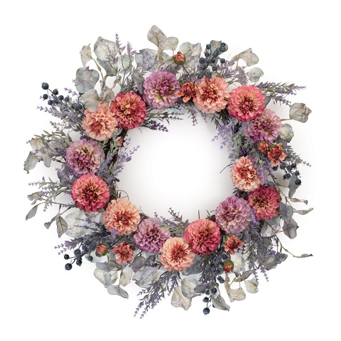 Mixed Zinnia Floral Wreath 24"D Thumbnail