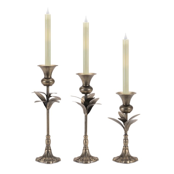 Metal Leaf Stem Taper Candle Holder (Set of 3) Thumbnail