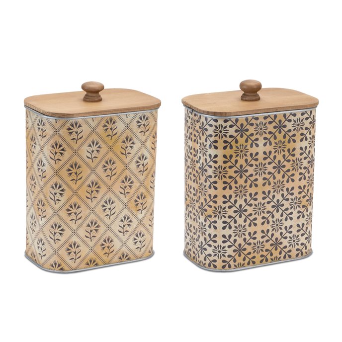 Geometric Canister with Natural Wood Lid (Set of 2) Thumbnail