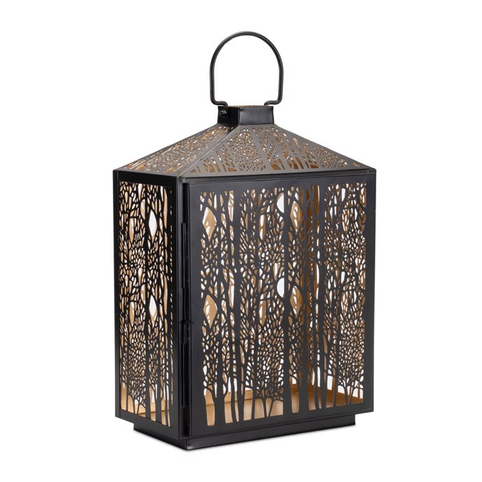 Forest Cut Metal Lantern with Gold Accent 16"H Thumbnail