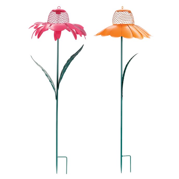 Iron Metal Flower Stake with Bird Feeder Insert (Set of 2) Thumbnail