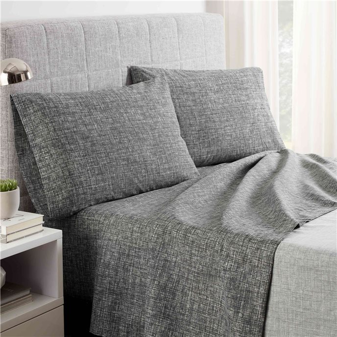 Martex Easy Living Printed Gray Crosshatch Queen Microfiber Sheet Set Thumbnail