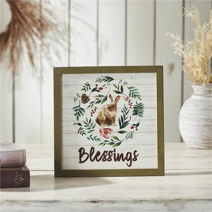 Bunny Hop Blessings Bunny &amp; Wreath MDF Wall Sign 12x12x0.5 Thumbnail