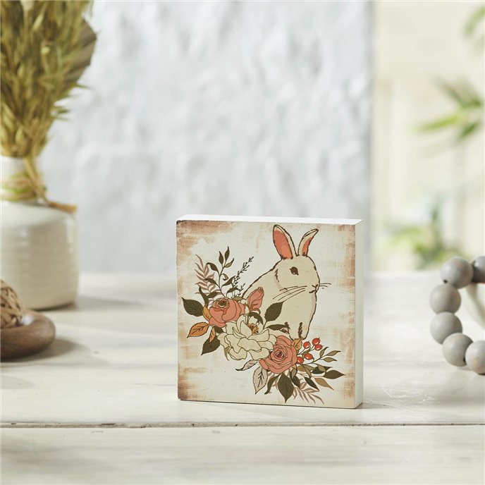 Bunny Hop Floral Bunny MDF Block Sign 5x5x1 Thumbnail