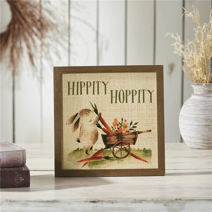 Bunny Hop Hippity Hoppity Bunny &amp; Carrot Wagon MDF Wall Sign 12x12x0.5 Thumbnail