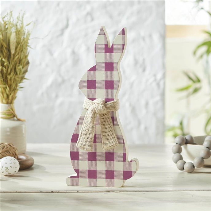 Bunny Hop MDF All Ears Lavender Check Bunny In Burlap Scarf 13x6x1 Thumbnail