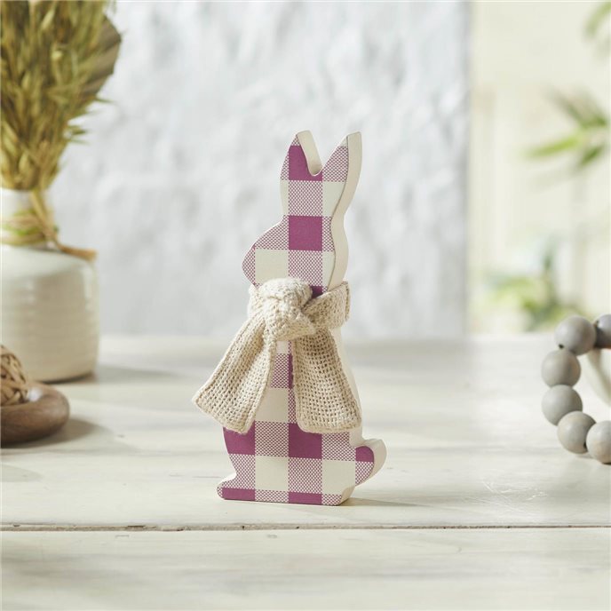 Bunny Hop MDF All Ears Lavender Check Bunny In Burlap Scarf 8x3.5x1 Thumbnail