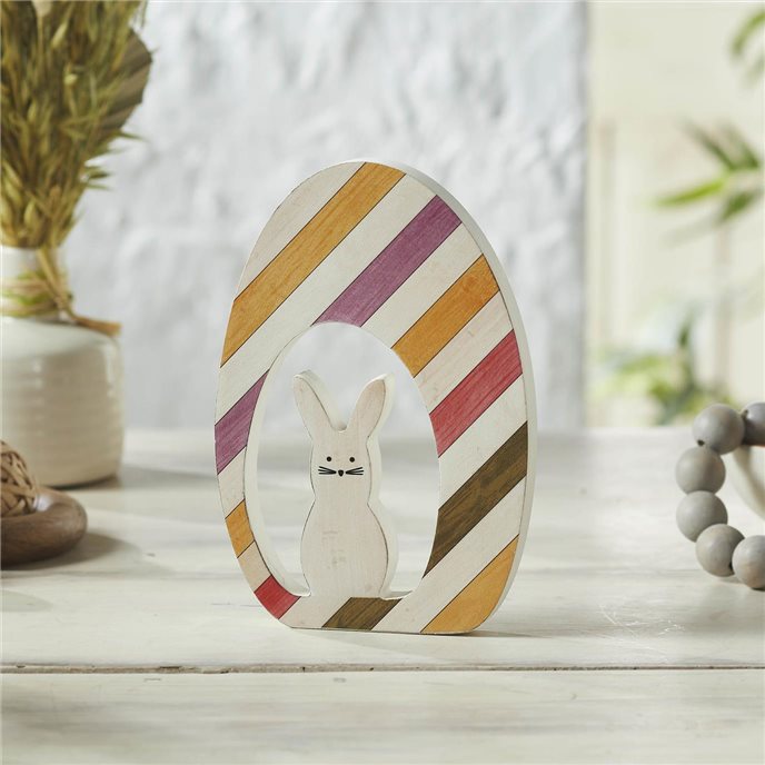 Bunny Hop MDF Bunny In Striped Egg 8x5.5x0.75 Thumbnail