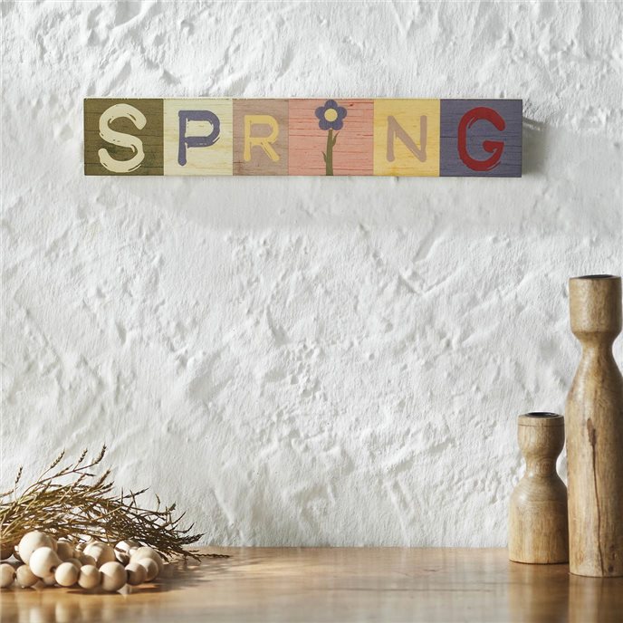 Bunny Hop Multicolor SPRING MDF Block Sign 3x16x0.75 Thumbnail