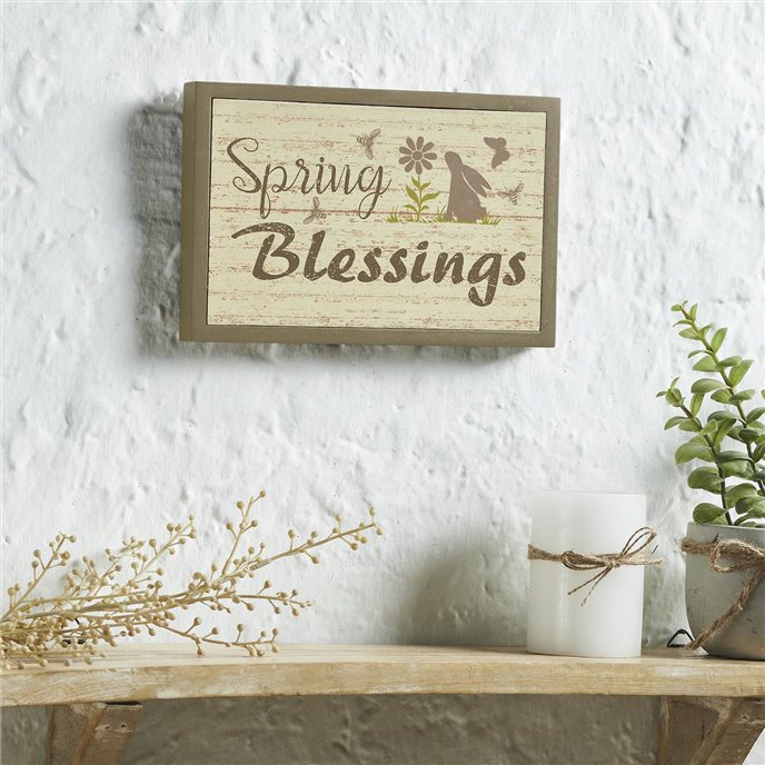 Bunny Hop Spring Blessings MDF Framed Wall Sign 6.5x10x1 Thumbnail