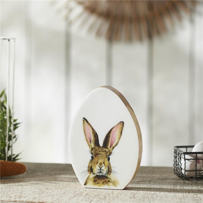 Bunny Hop Wooden Decor Egg Shape White w/ Bunny 7x5x0.75 Thumbnail