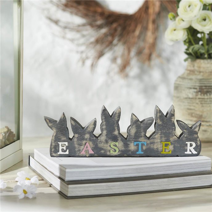 Bunny Hop Wooden Easter Sign w/ 6 Bunny Silhouettes 4x11.5x1 Thumbnail