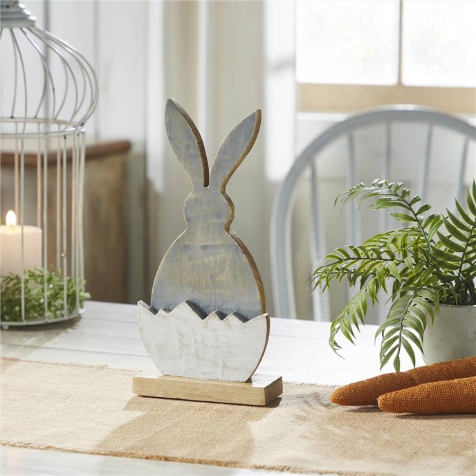 Bunny Hop Wooden Half Egg w/ Grey Bunny Silhouette 13x6x2.25 Thumbnail