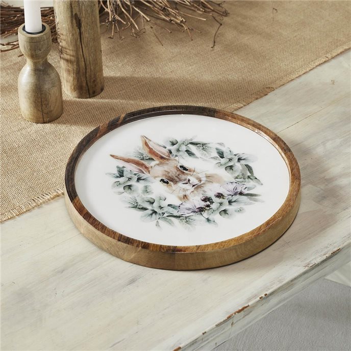 Bunny Hop Wooden Plate Natural w/ Bunny &amp; Wreath 11.5 inch Diameter Thumbnail