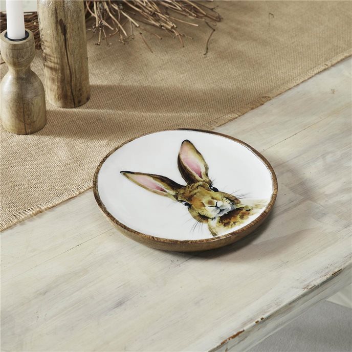 Bunny Hop Wooden Plate White w/ Bunny 8.5 inch Diameter Thumbnail