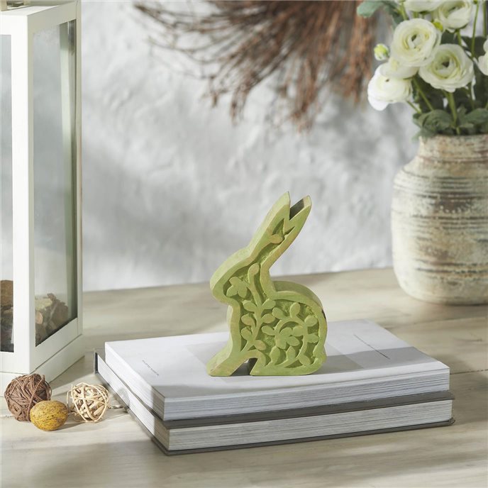 Bunny Hop Wooden Sitting Bunny In Green 6.75x5x1.5 Thumbnail