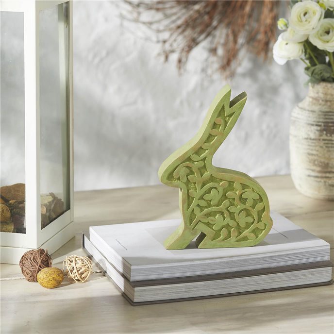 Bunny Hop Wooden Sitting Bunny In Green 8.75x6.5x1.5 Thumbnail