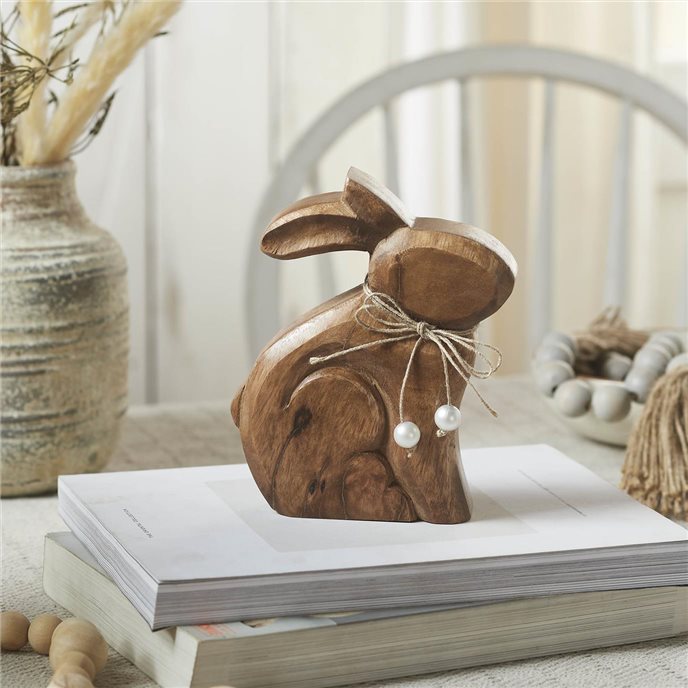 Bunny Hop Wooden Sitting Bunny Natural w/ Pearl Beads 6x7.25x1.5 Thumbnail