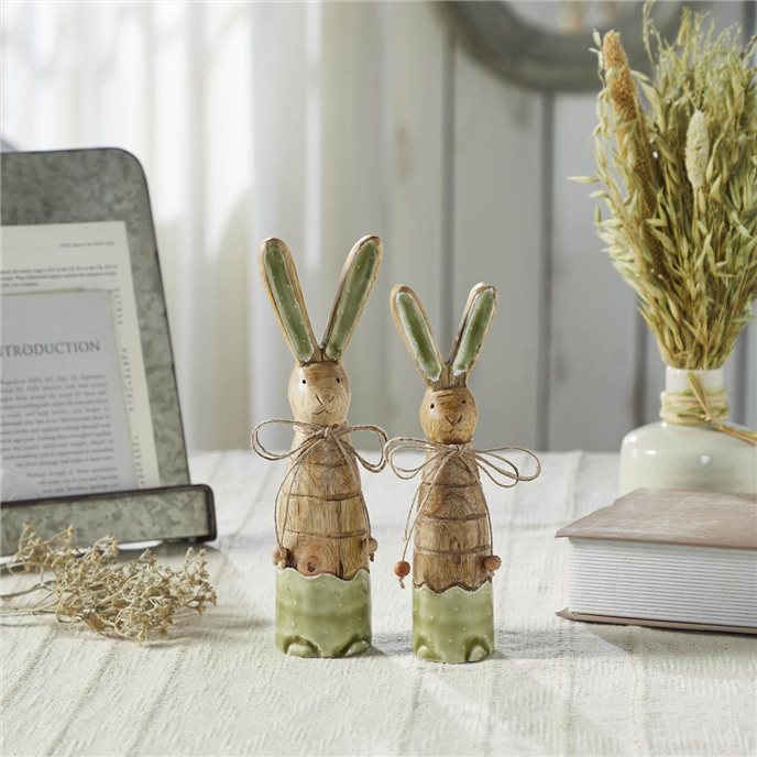 Bunny Hop Wooden Skinny Bunnies In Green Enamel Set of 2 Sizes Thumbnail