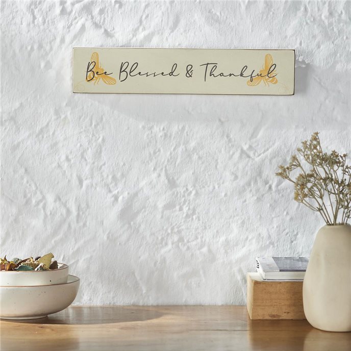 Buzzy Bees Bee Blessed &amp; Thankful MDF Wall Sign 3x14x0.75 Thumbnail