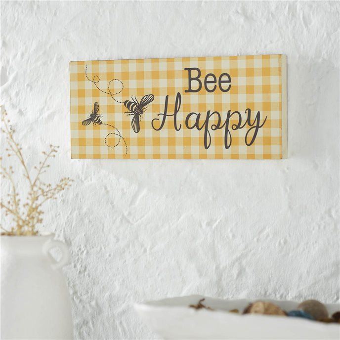 Buzzy Bees Bee Happy Honey Check MDF Wall Sign 7x16x1 Thumbnail