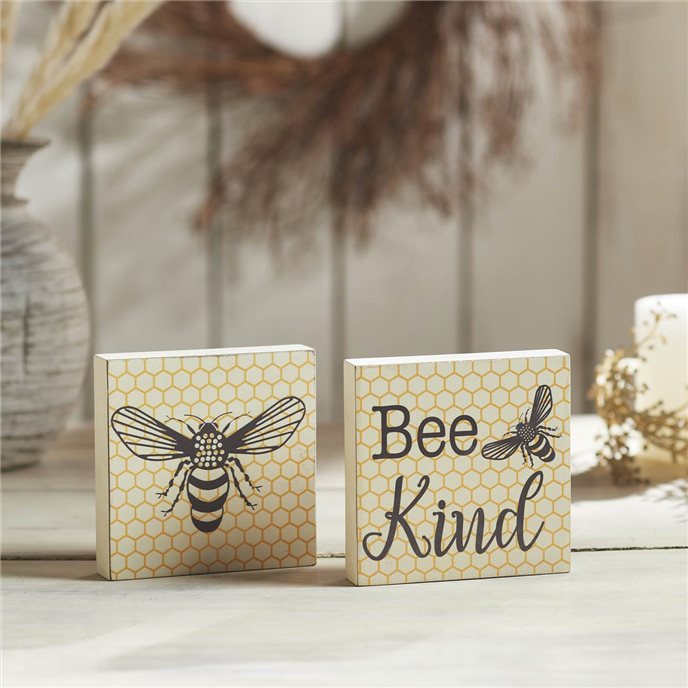 Buzzy Bees Bee Kind MDF Block Sign 5x5x1 Set of 2 Thumbnail