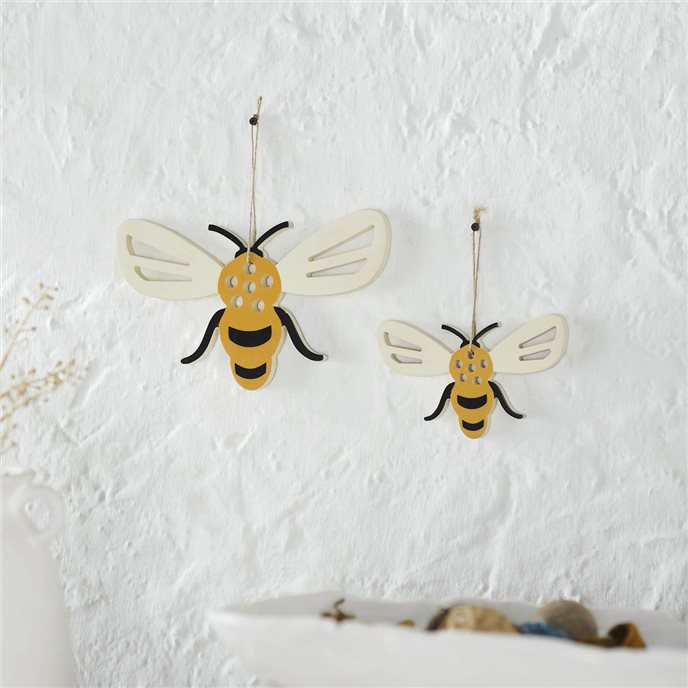 Buzzy Bees Bee Shaped MDF Wall Hanging w/ Twine Set of 2 Sizes Thumbnail