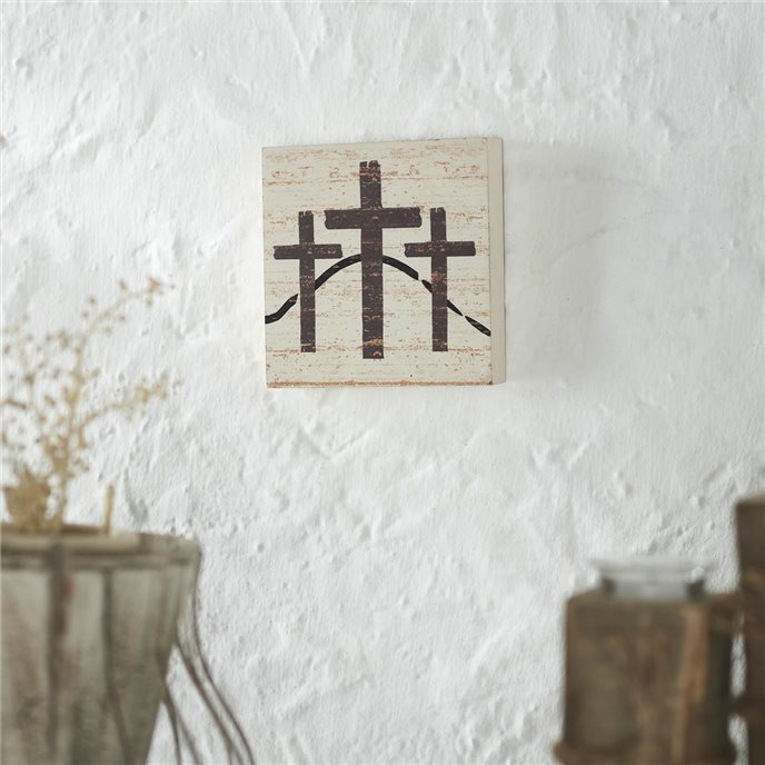 Celebrate Grace 3 Crosses Distressed Antique White MDF Block Sign 6x6x1 Thumbnail