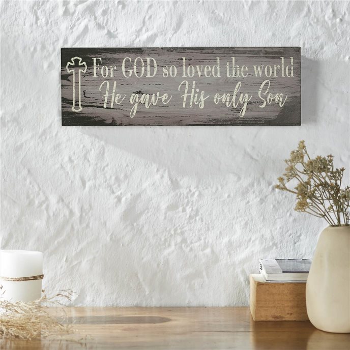 Celebrate Grace For God So Loved The World Distressed Grey MDF Wall Sign 5x15x1 Thumbnail