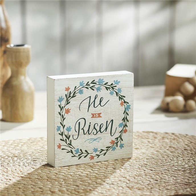 Celebrate Grace He Is Risen w/ Flower Wreath MDF Block Sign 5x5x1 Thumbnail