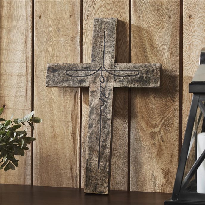 Distressed Grey FAITH Wooden Cross 18x12 Thumbnail