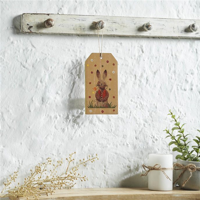 Spring In Bloom Bunny In Vest MDF Tag Ornament w/ Twine 7x3.75x0.5 Thumbnail