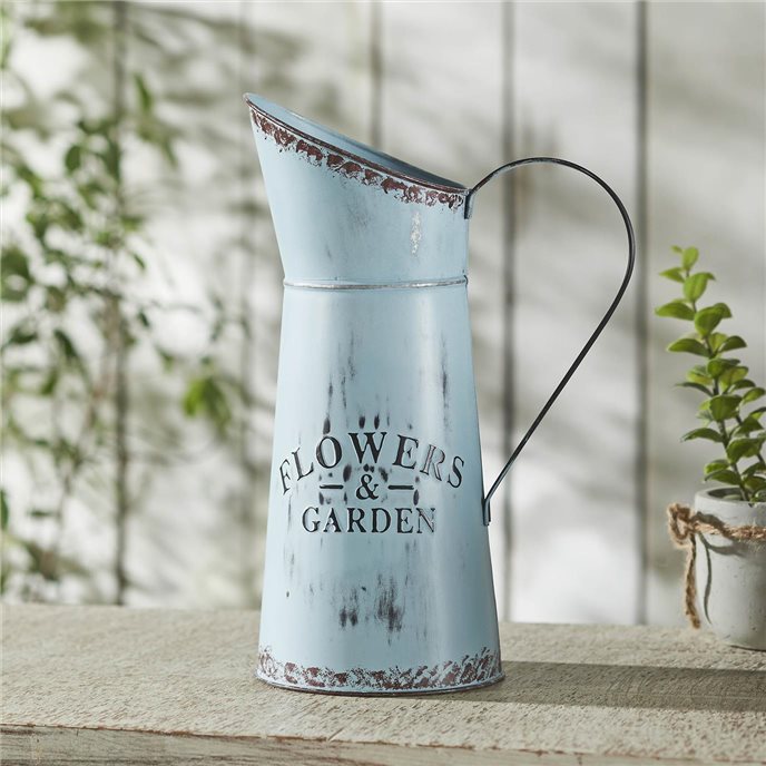 Spring In Bloom Galvanized Metal Flowers &amp; Garden Decorative Pitcher 12.5x8.5x5.3 Thumbnail