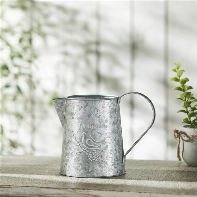 Spring In Bloom Galvanized Metal Vintage Garden Bird Decorative Pitcher 6.75x8.75x5.5 Thumbnail