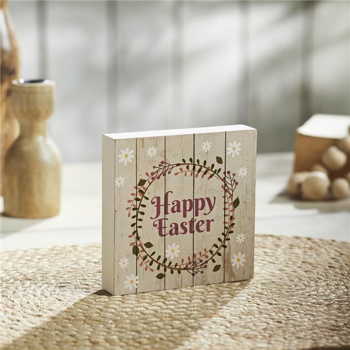 Spring In Bloom Happy Easter w/ Wreath Shiplap MDF Block Sign 5x5x1 Thumbnail