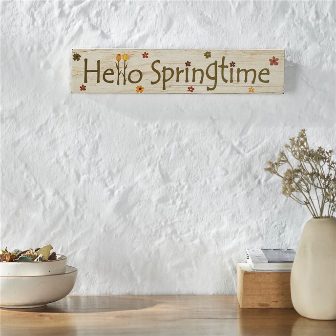 Spring In Bloom Hello Springtime w/ Flowers MDF Wall Sign 3x14x0.75 Thumbnail