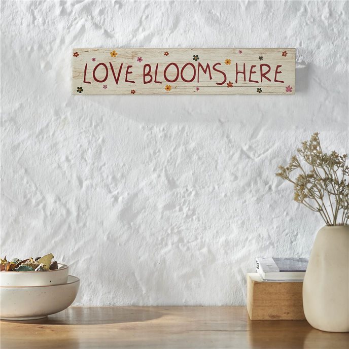 Spring In Bloom Love Blooms Here MDF Wall Sign 3x14x0.75 Thumbnail