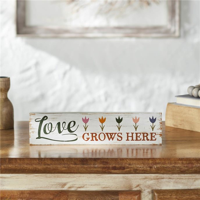 Spring In Bloom Love Grows Here w/ Tulips MDF Wall Sign 3x12x0.75 Thumbnail