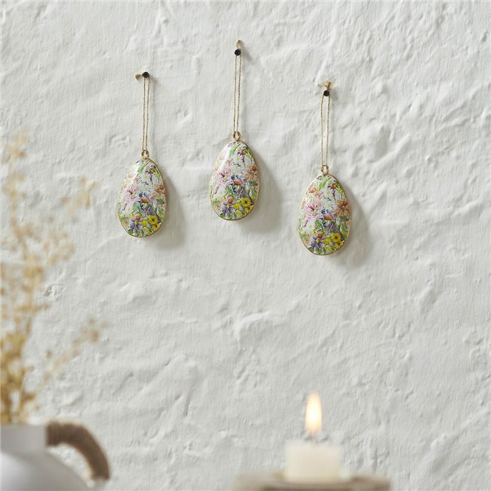 Spring In Bloom Metal Floral Egg Ornament Set of 3 4x2.5 Thumbnail