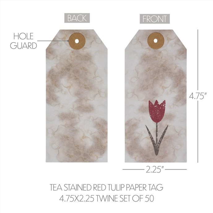 Spring In Bloom Tea Stained Red Tulip Paper Tag 4.75x2.25 w/ Twine Set of 50 Thumbnail