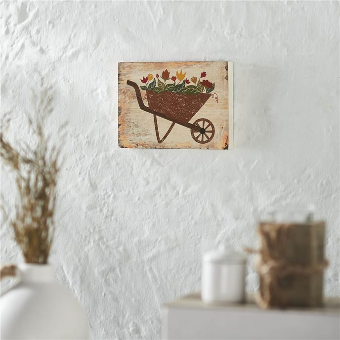 Spring In Bloom Wheelbarrow Of Flowers MDF Block Sign 6x8x1 Thumbnail