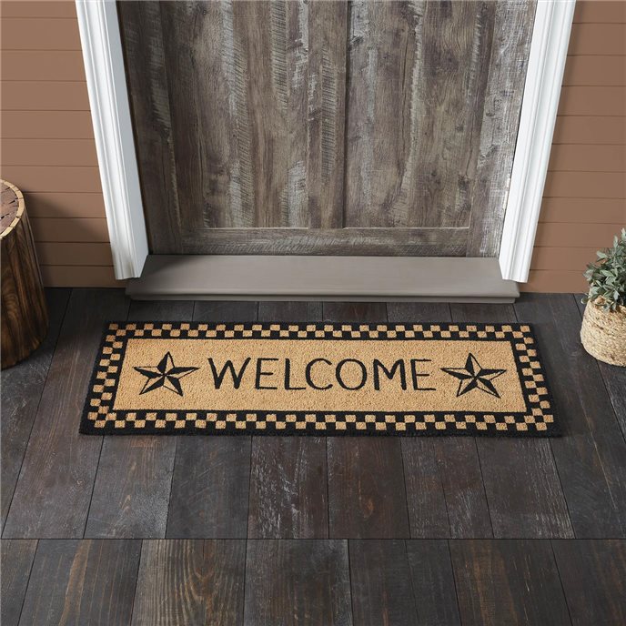 Black Check Stars Coir Welcome Rug Rect 17x48 Thumbnail