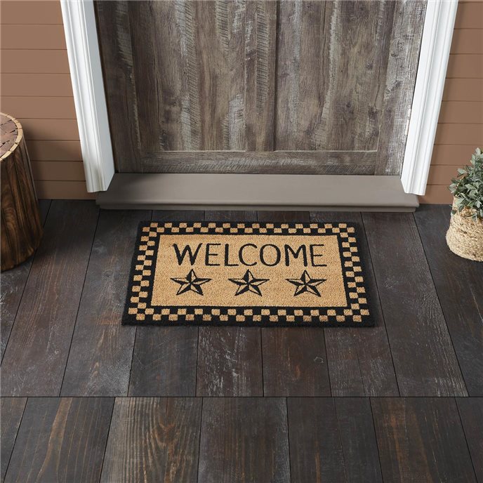 Black Check Stars Coir Welcome Rug Rect 20x30 Thumbnail