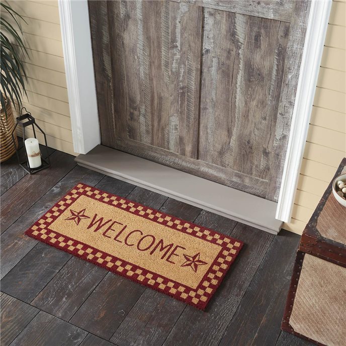 Burgundy Check Stars Coir Welcome Rug Rect 17x36 Thumbnail