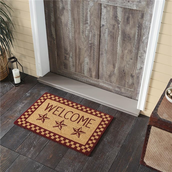 Burgundy Check Stars Coir Welcome Rug Rect 20x30 Thumbnail