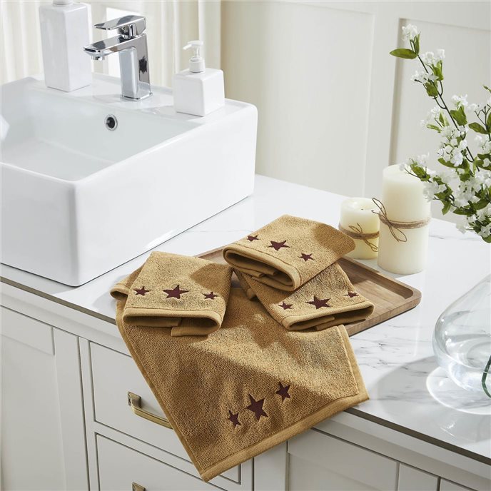 Burgundy Stars Tan Washcloth Set of 4 12x12 Thumbnail