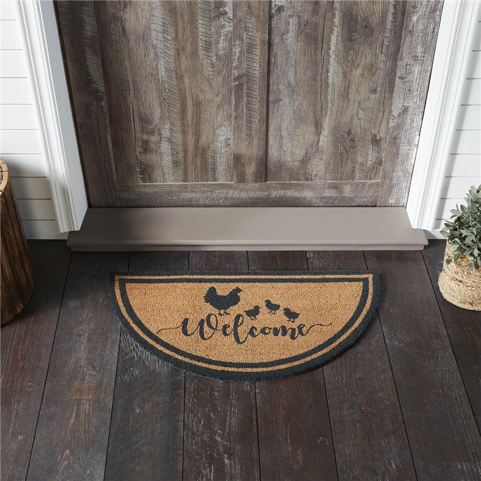 Down Home Hen &amp; Chicks Coir Welcome Rug Half Circle 16.5x33 Thumbnail