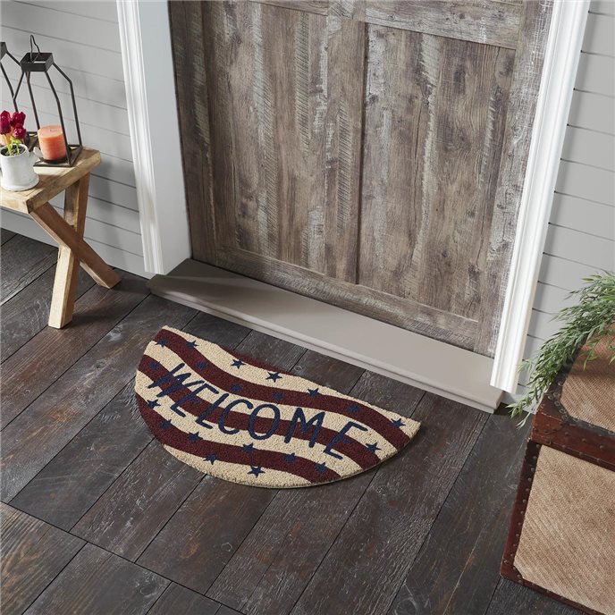 RWB Flag Stripes Coir Welcome Rug Half Circle 16.5x33 Thumbnail