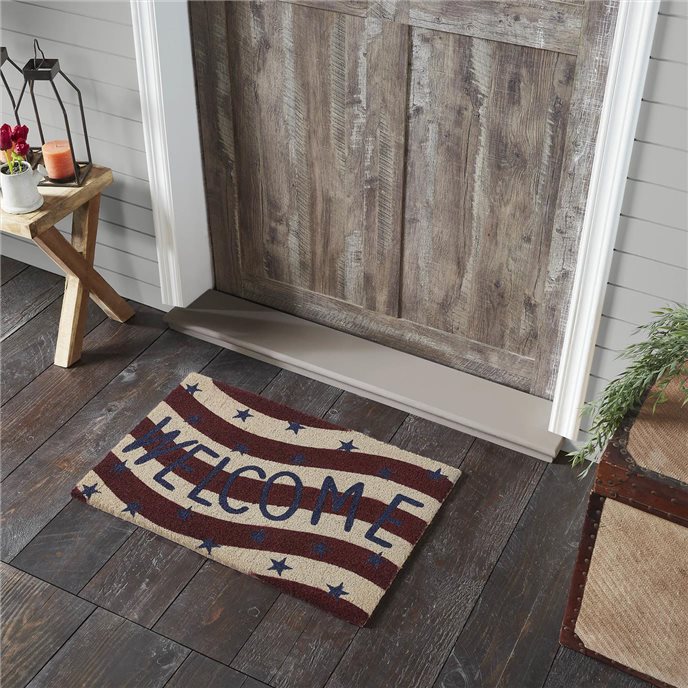 RWB Flag Stripes Coir Welcome Rug Rect 20x30 Thumbnail