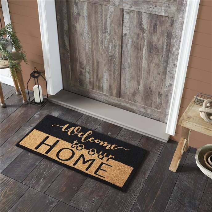 Welcome To Our Home Black Tan Coir Rug Rect 17x36 Thumbnail